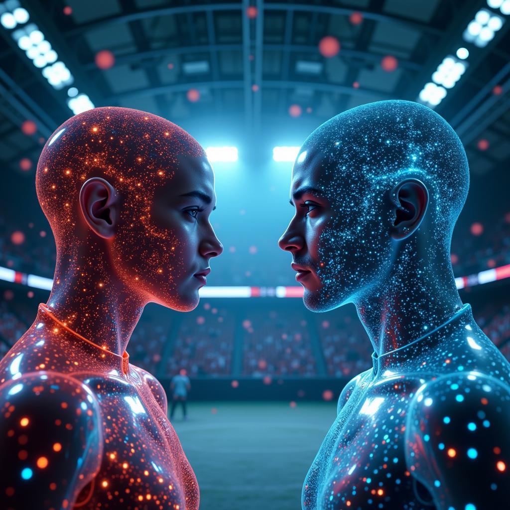 Haaland and Saliba facing off in a futuristic stadium