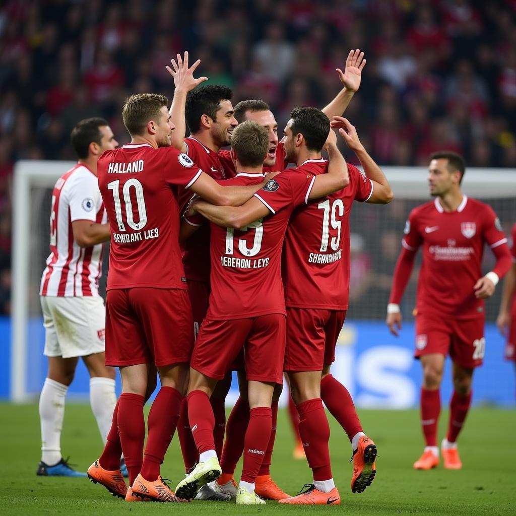 Erling Haaland celebrates his hat-trick against Genk in the Champions League.