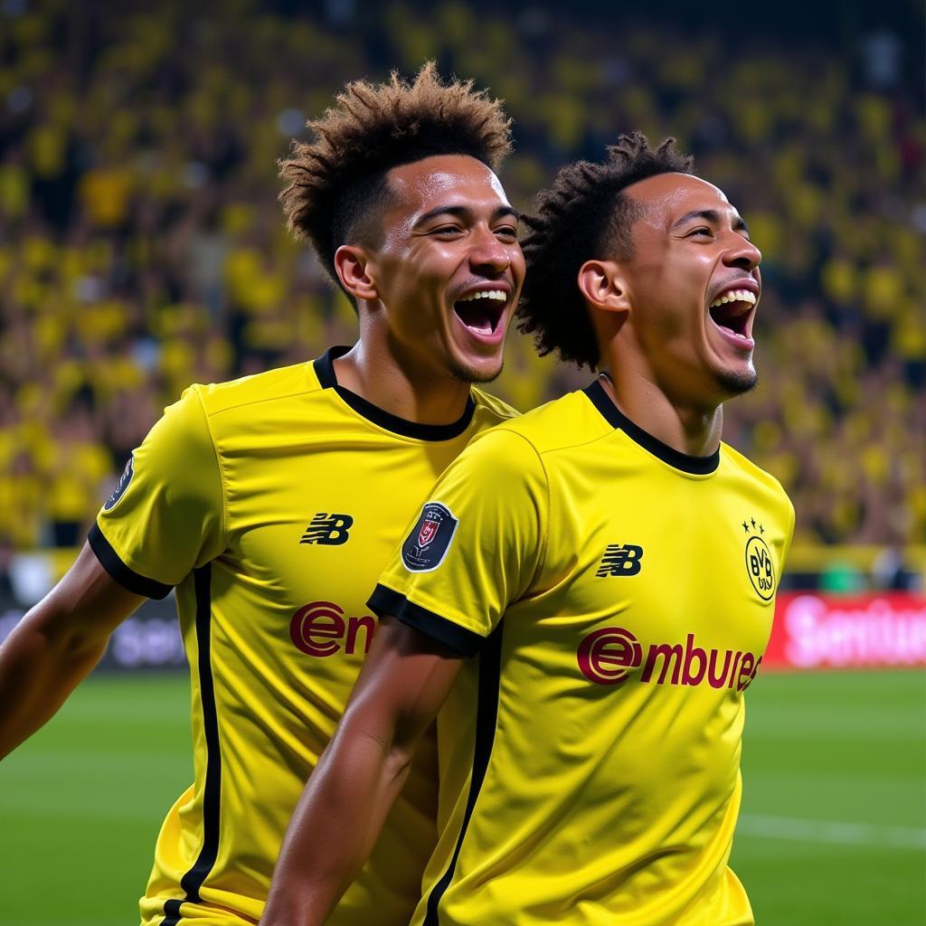 Haaland and Sancho celebrating a goal for Dortmund