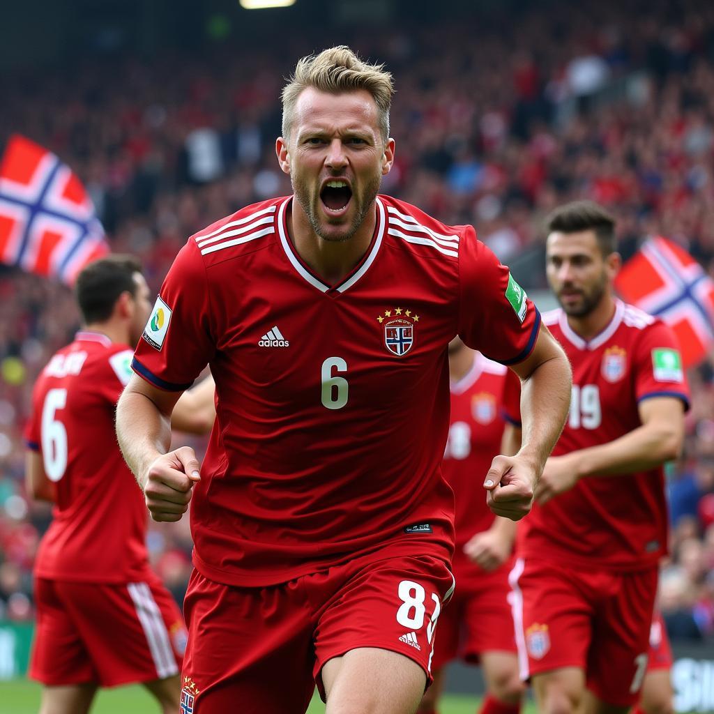 Erling Haaland celebrates a goal for Norway during the Euro qualifiers