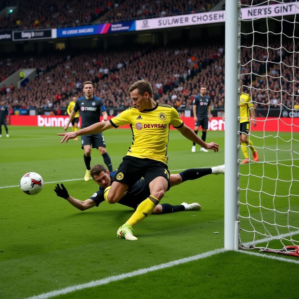 Haaland scoring a goal for Dortmund