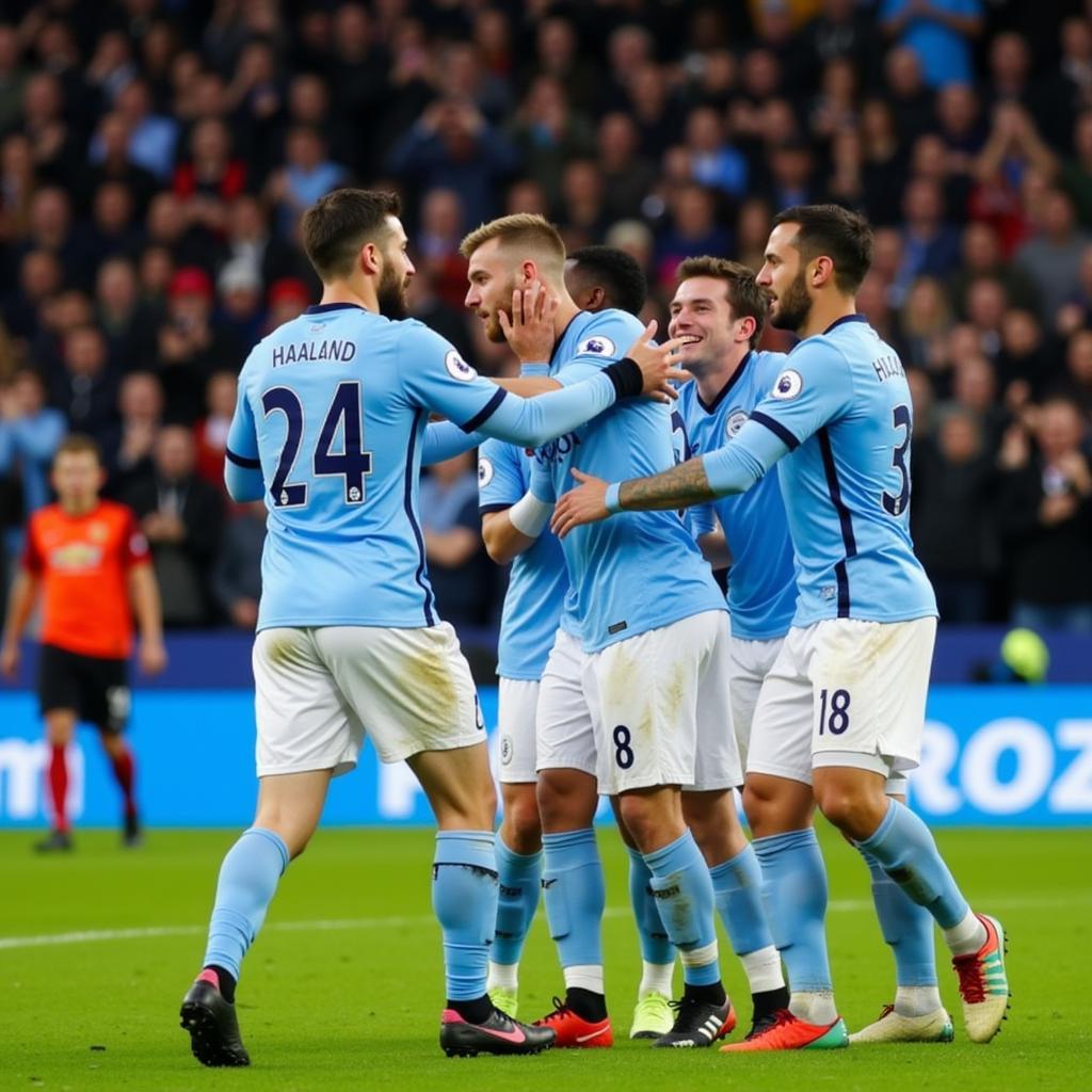 Haaland Celebrates a Goal for Man City