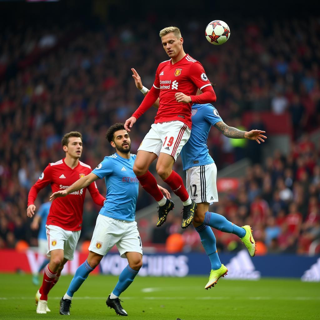 Haaland Scoring a Powerful Header in the Champions League