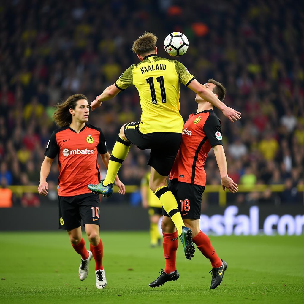 Haaland scores a powerful header for Borussia Dortmund