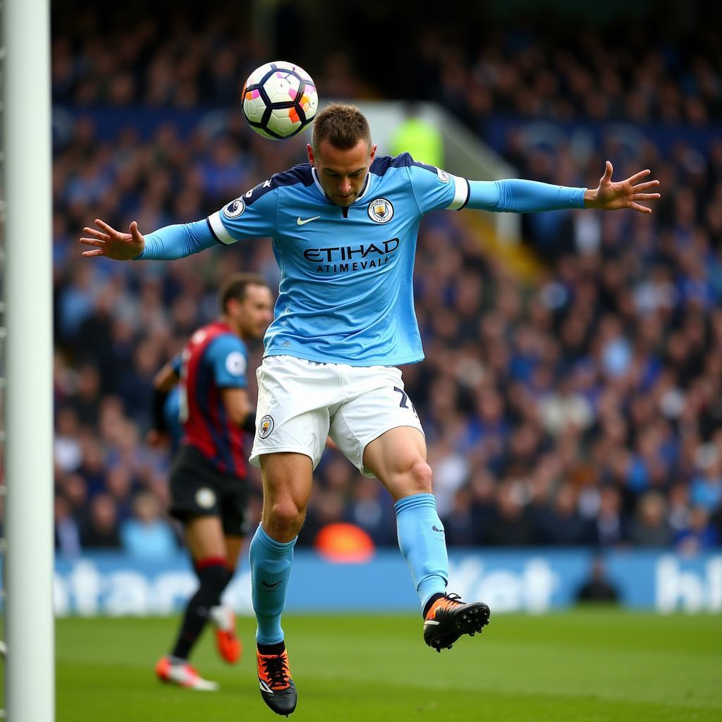 Haaland Scoring a Header for Man City