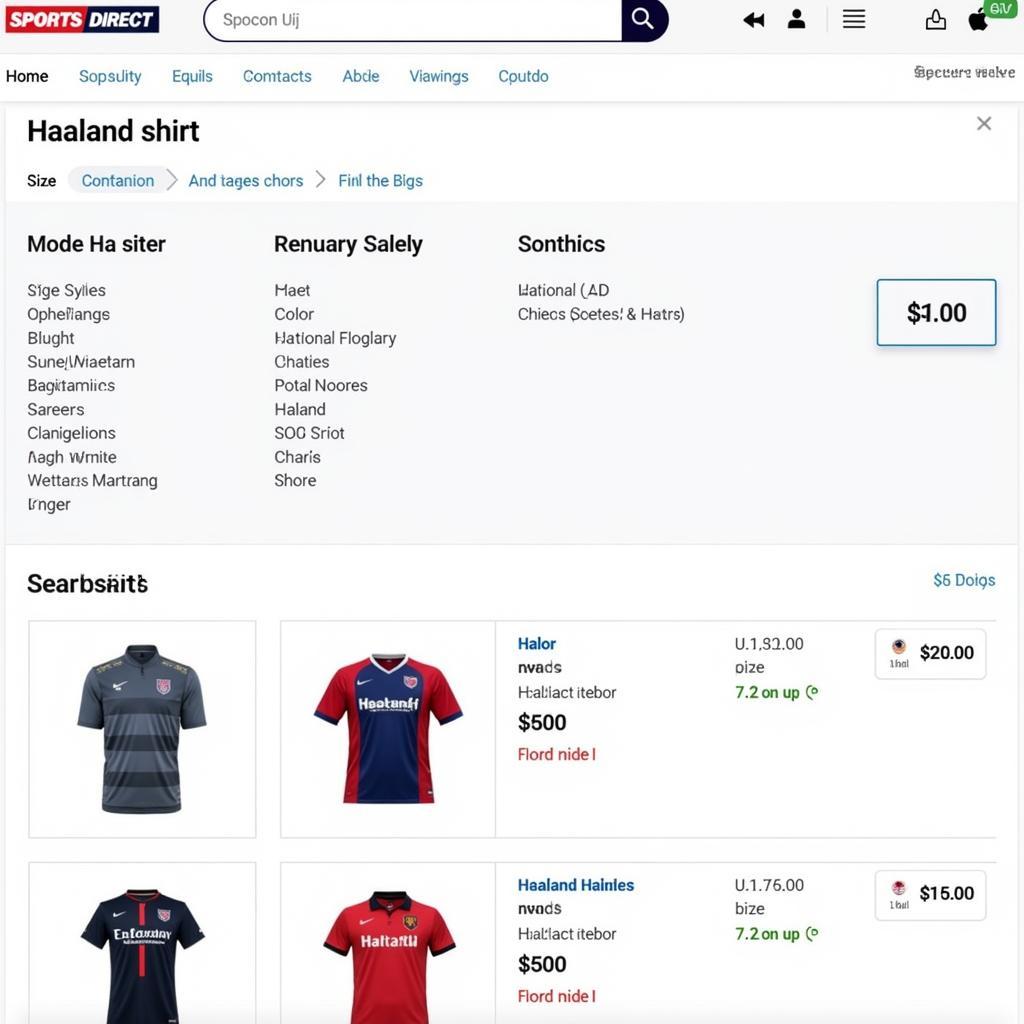 Searching for a Haaland Shirt on the Sports Direct Website