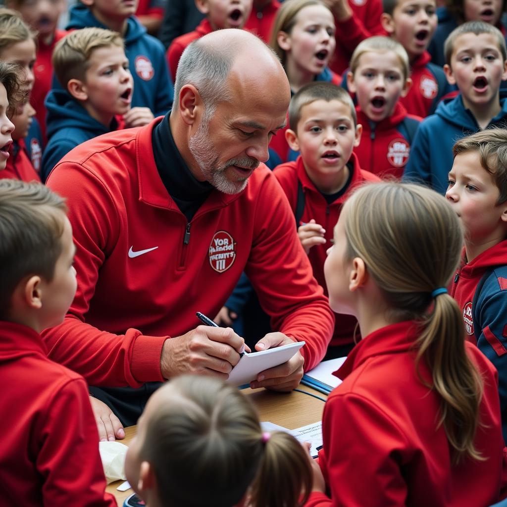 Haaland signing autographs for young fans chanting his song