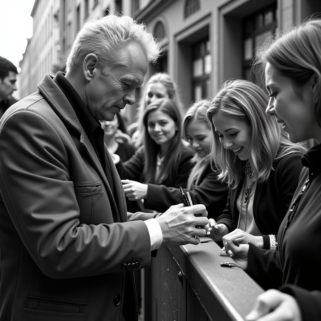 Erling Haaland signing autographs for fans.