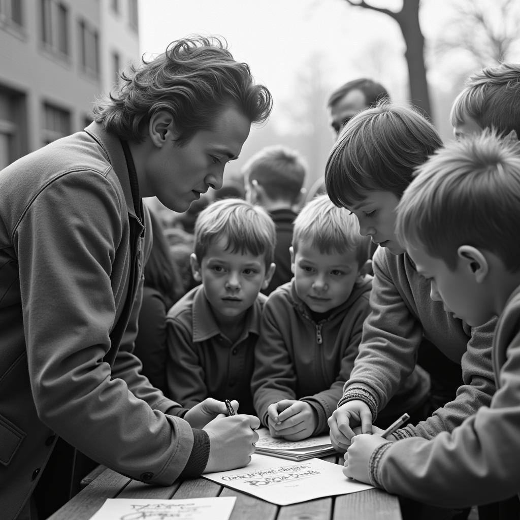 Erling Haaland signing autographs for young fans.