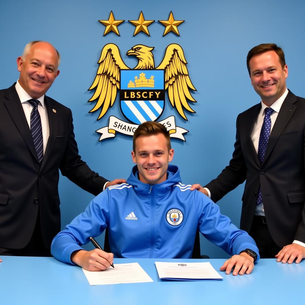 Haaland signing his contract with Manchester City