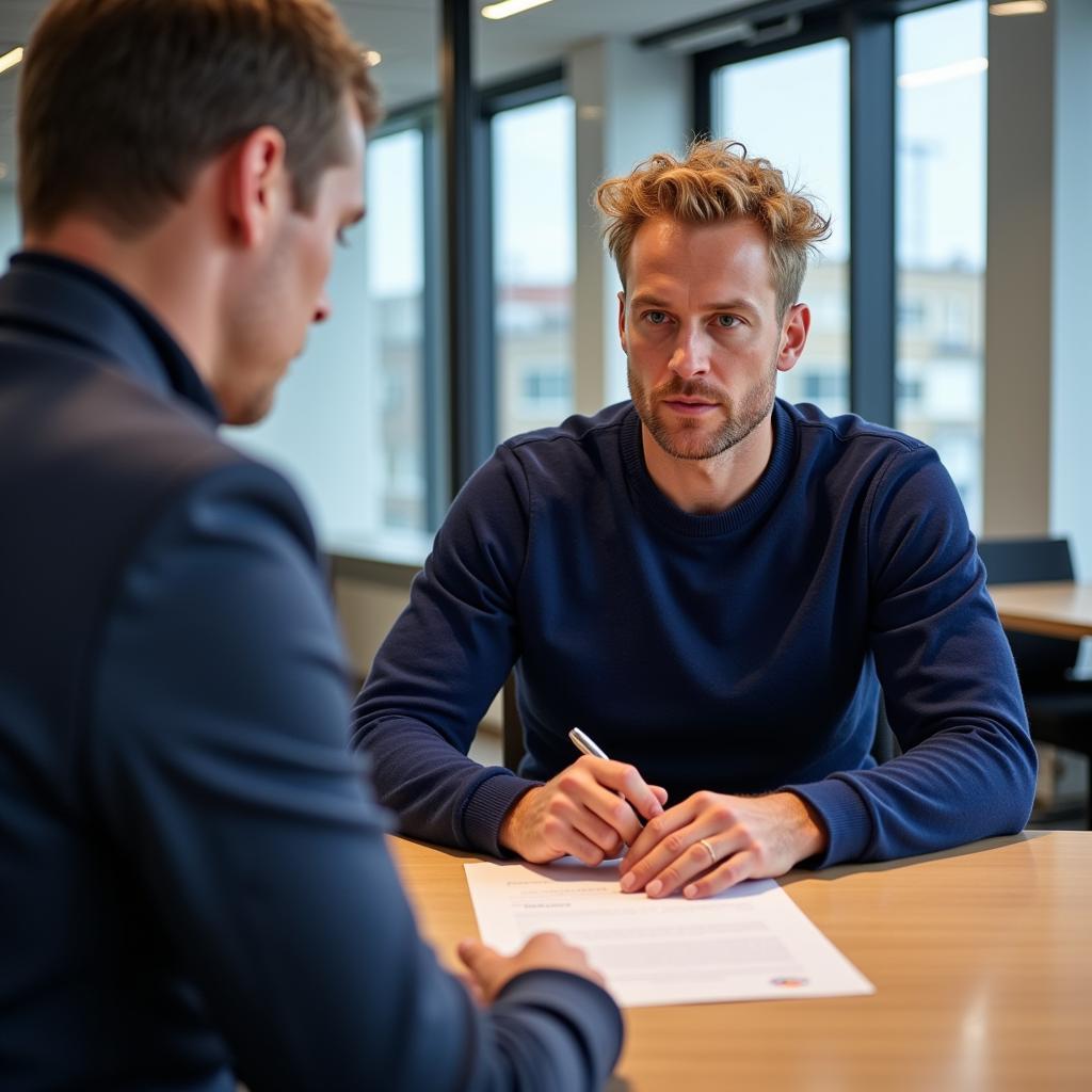 Haaland Signing a Contract in a Chelsea Office