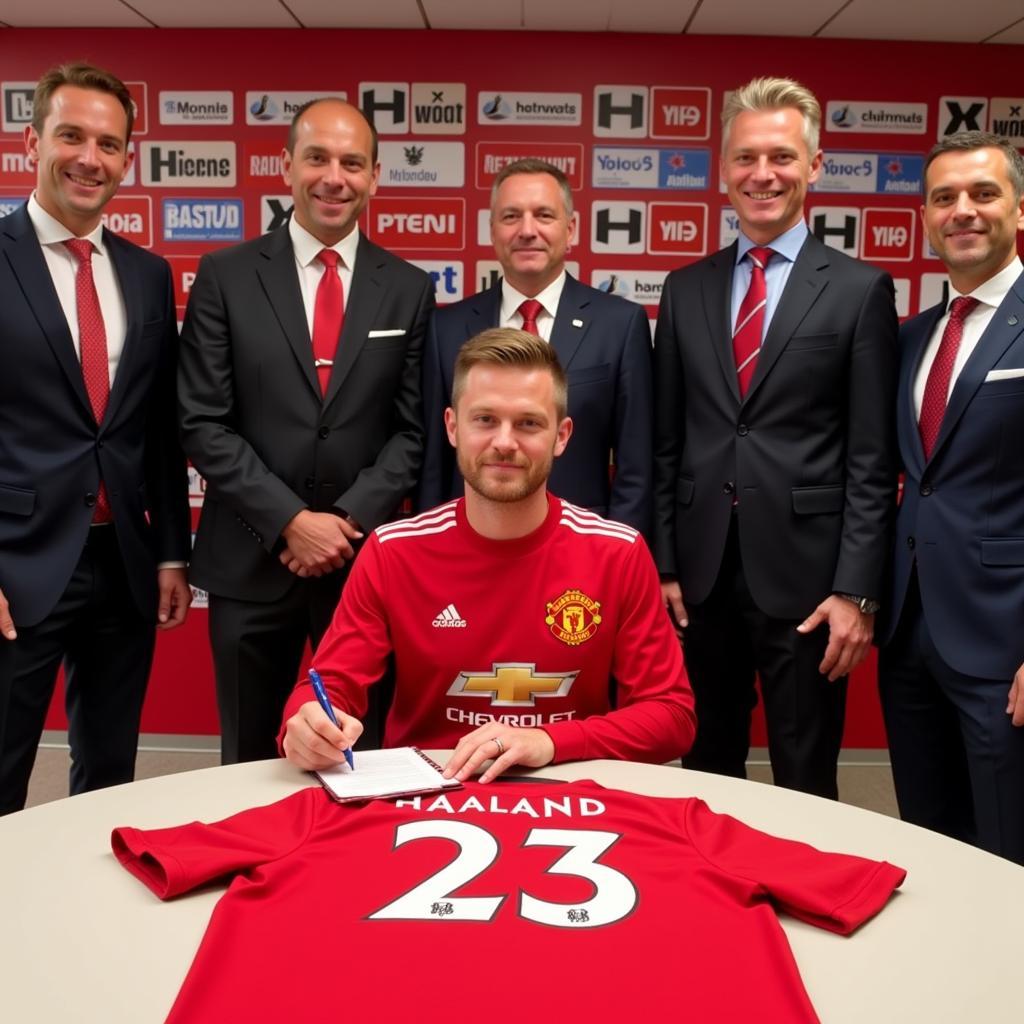 Haaland signing a Manchester United contract