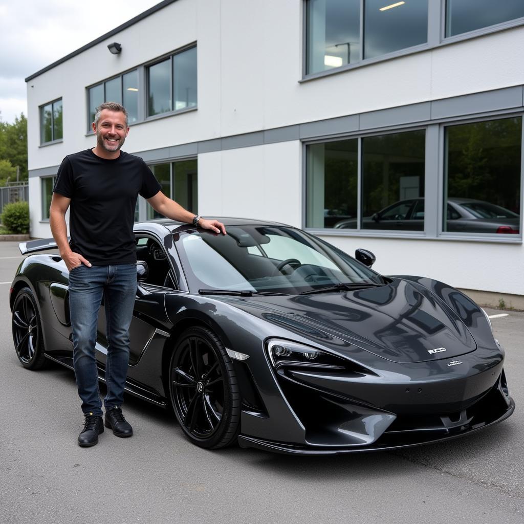 Erling Haaland posing with a sports car