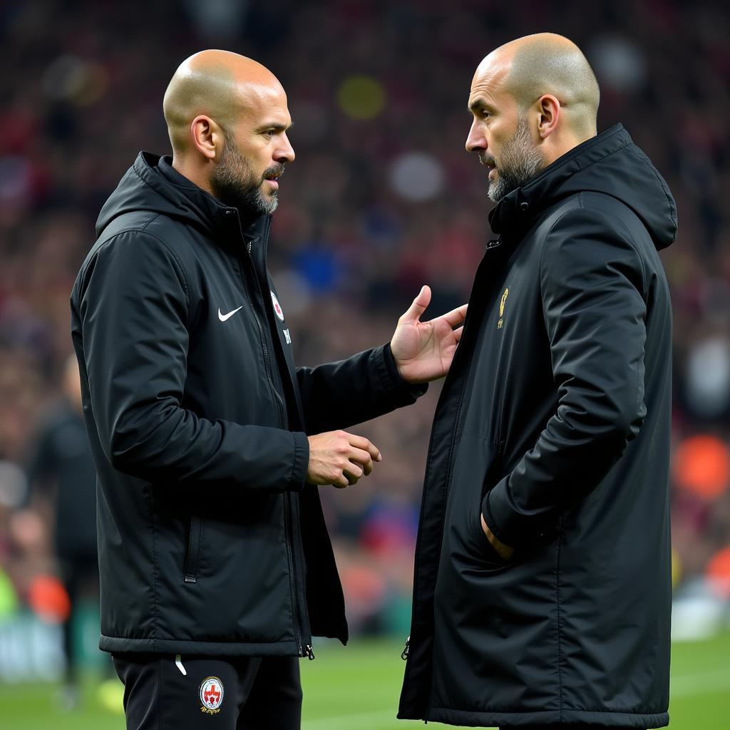 Pep Guardiola discussing tactics with Erling Haaland