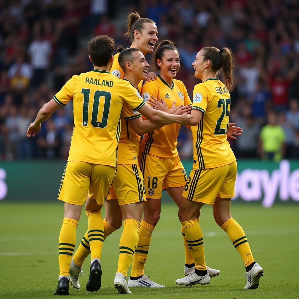 Haaland celebrating a goal with his team