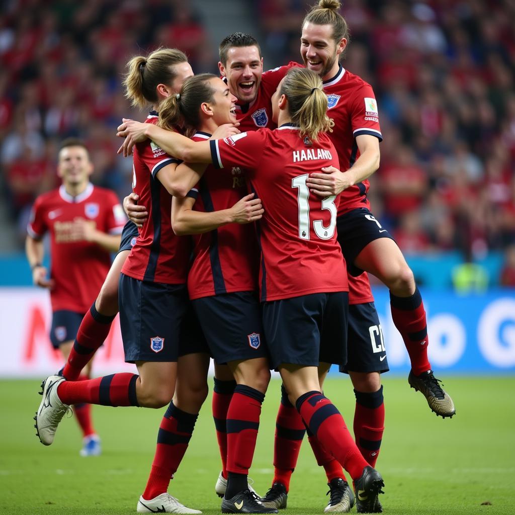 Haaland and his teammates celebrating