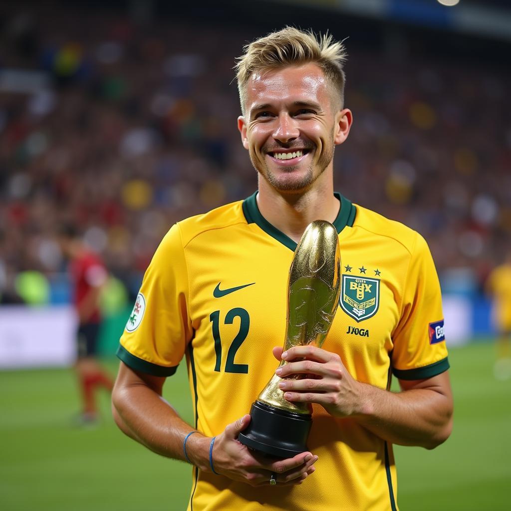 Erling Haaland holding the top scorer award for the Champions League 2022/23 season