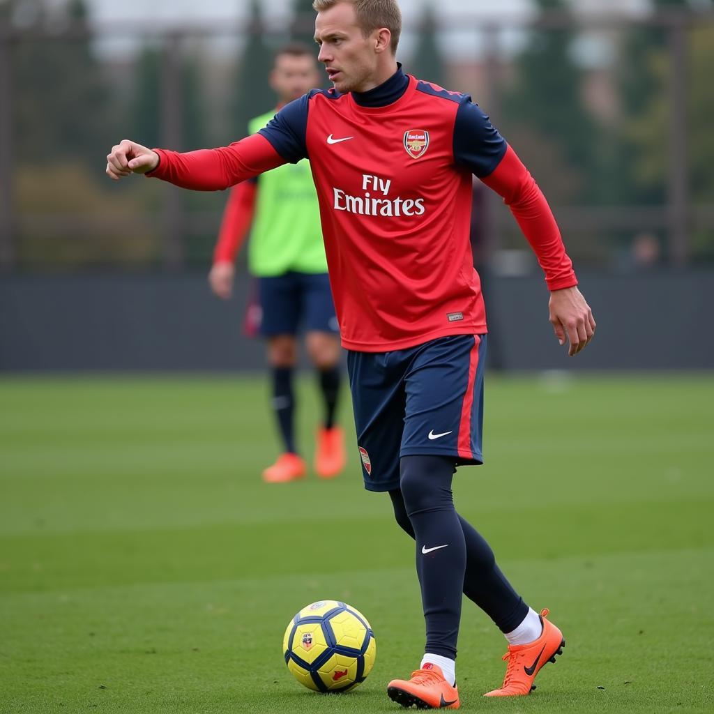 Haaland training in an imagined Arsenal kit