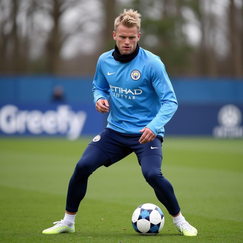 Erling Haaland during an intense training session