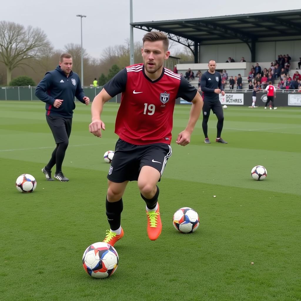 Erling Haaland training intensely to improve his skills and fitness.