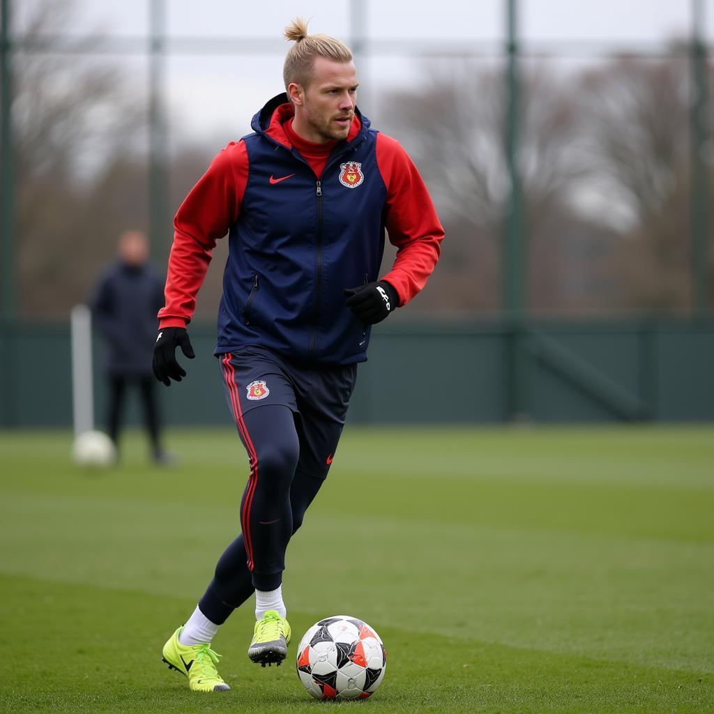 Erling Haaland training intensely on the football pitch