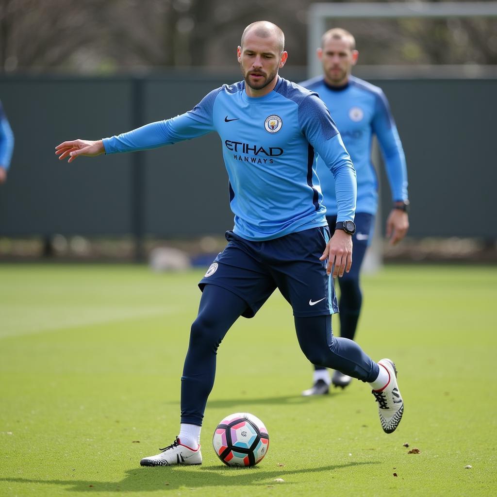 Haaland training intensely at Man City, displaying focus and determination.