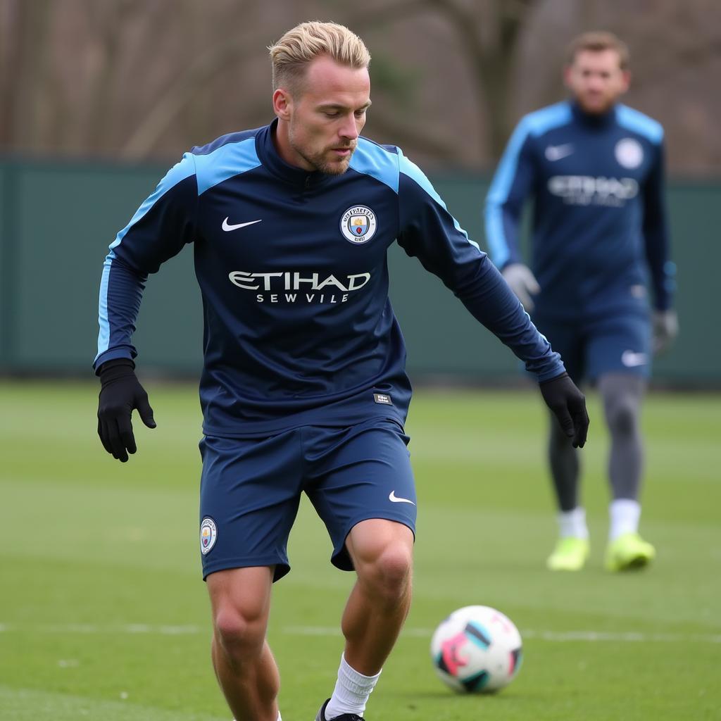 Haaland training at the Manchester City training grounds