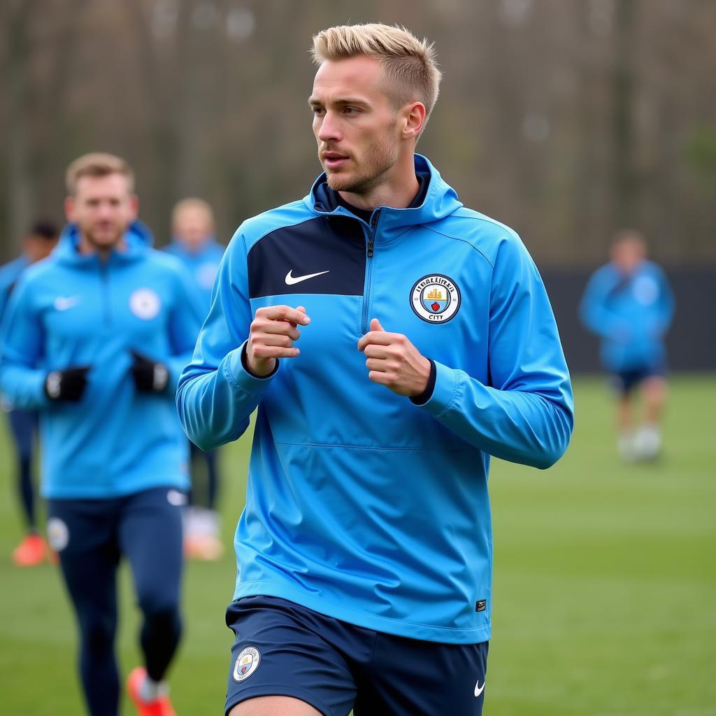 Haaland in a training session with Man City