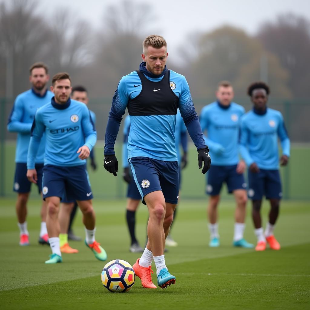 Erling Haaland training with Manchester City teammates