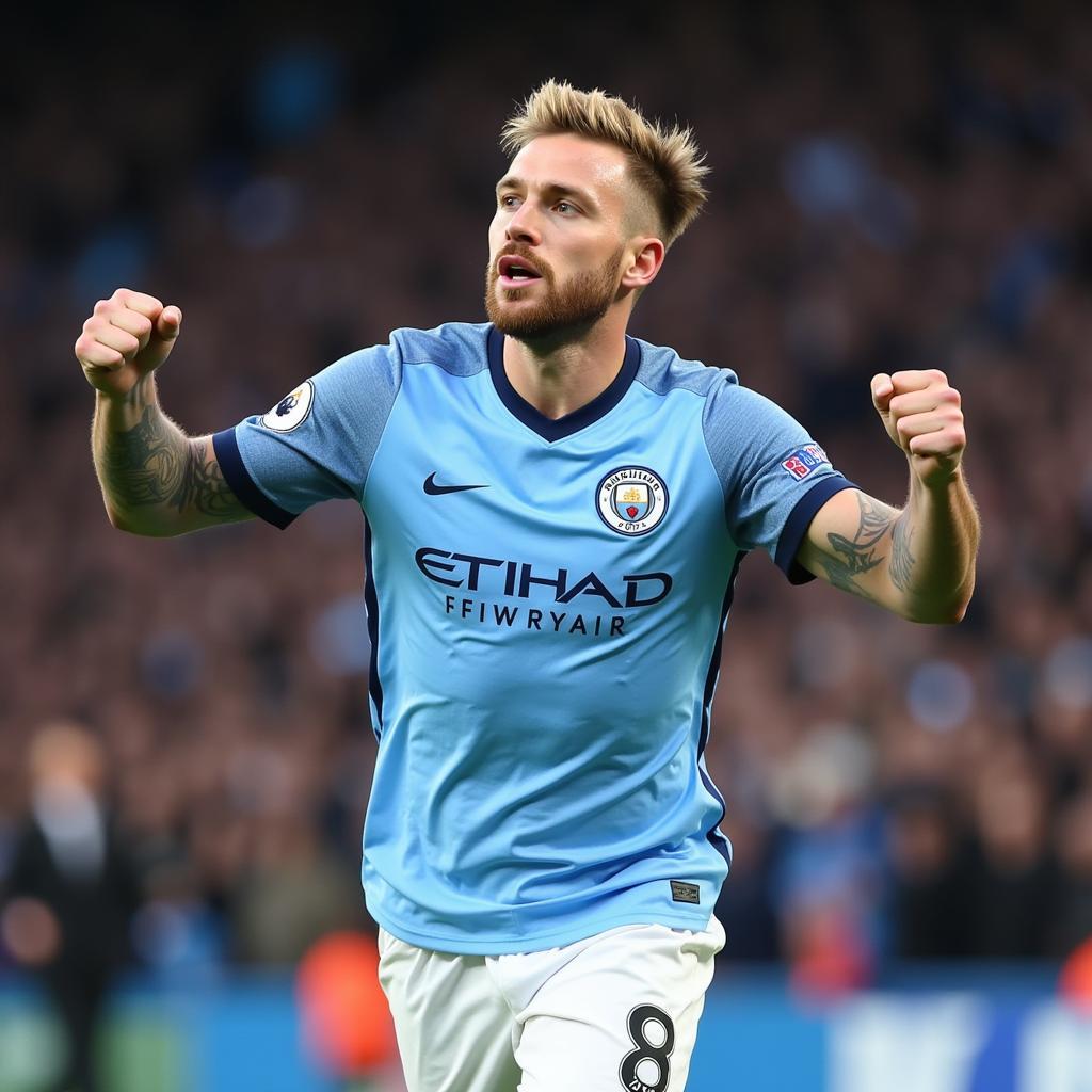 Erling Haaland celebrating his goal in a Manchester City jersey