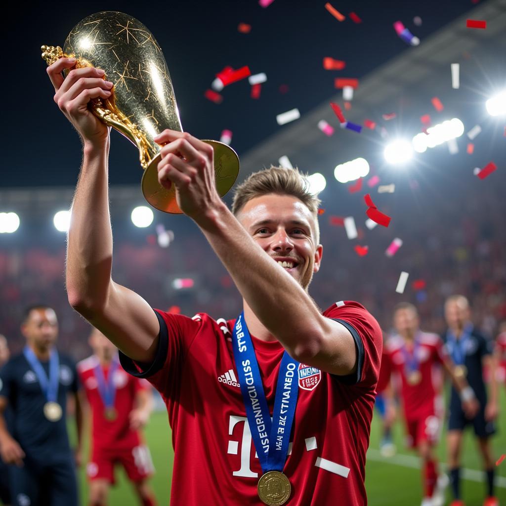 Haaland holding the UEFA Player of the Year award