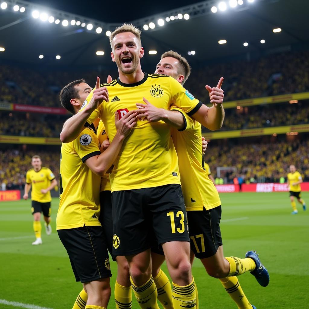 Erling Haaland celebrating a goal for Borussia Dortmund.