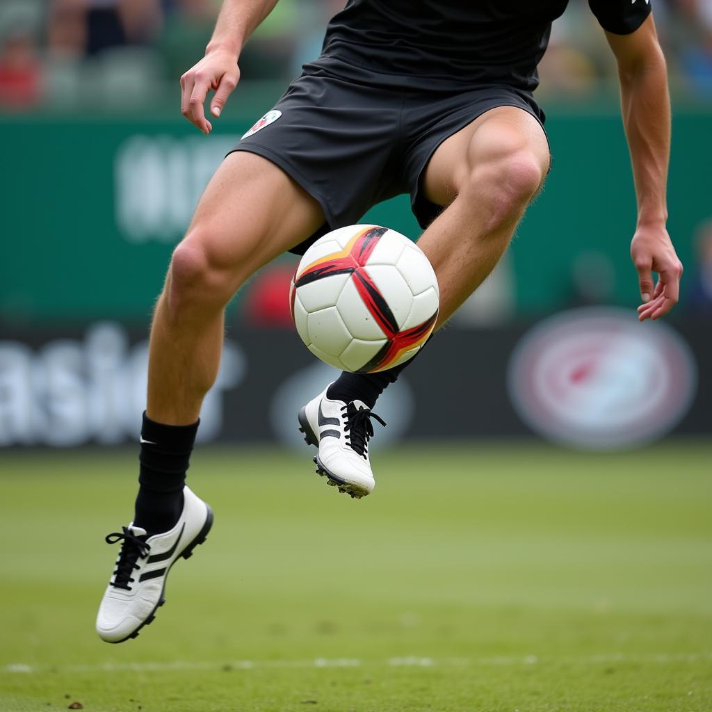 Haaland demonstrating perfect volley technique during training session