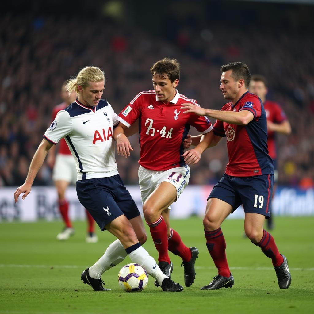 Haaland battling with Spurs defenders