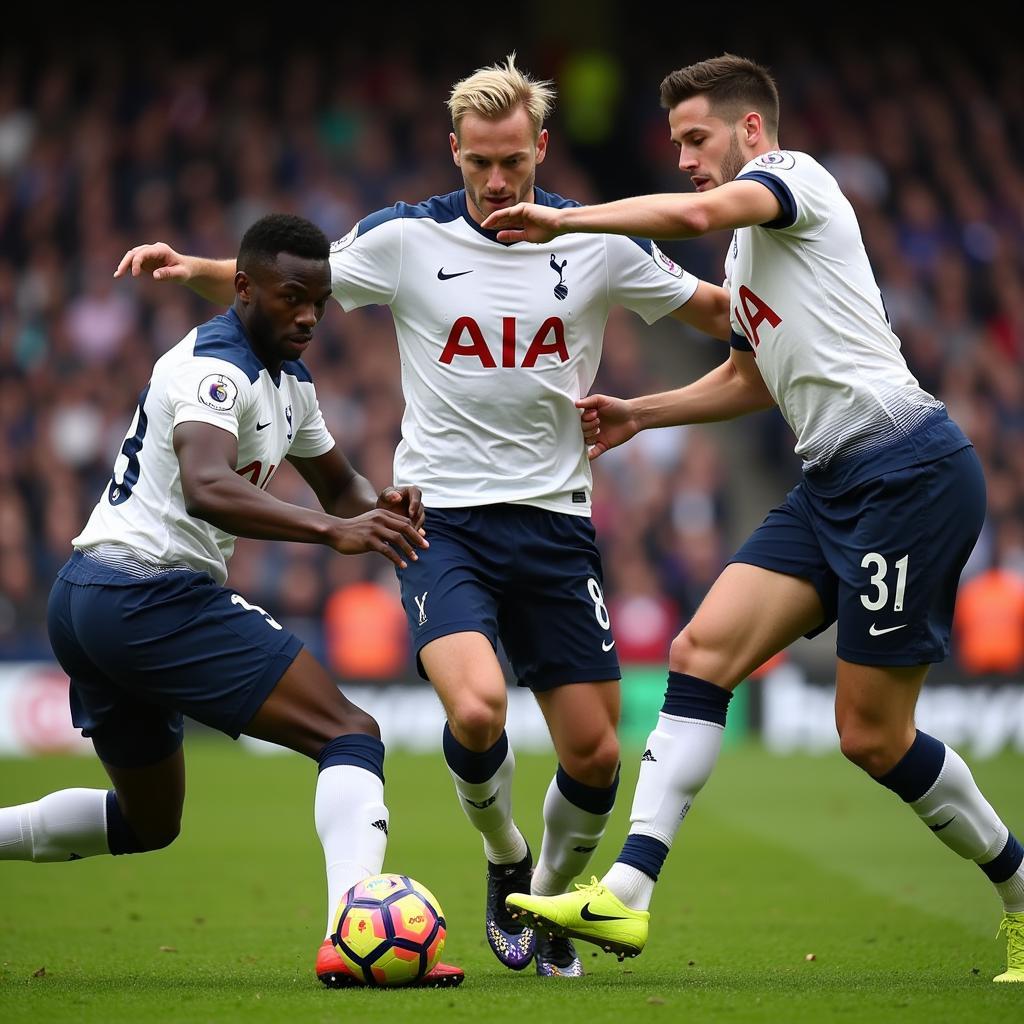 Erling Haaland battling against Tottenham Hotspur defenders