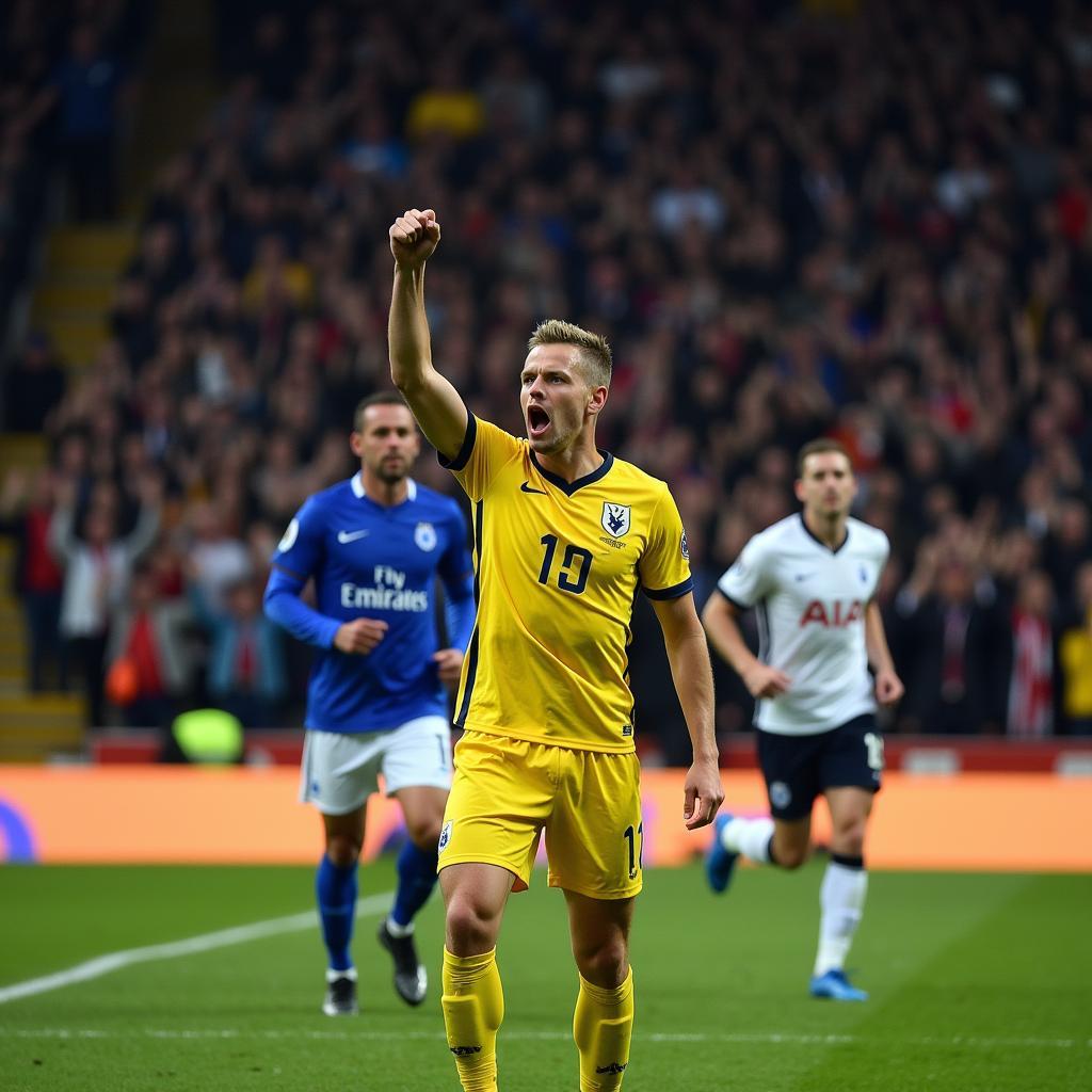 Haaland celebrating a goal against Tottenham