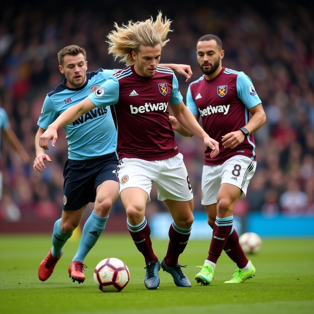 Haaland battling West Ham defenders