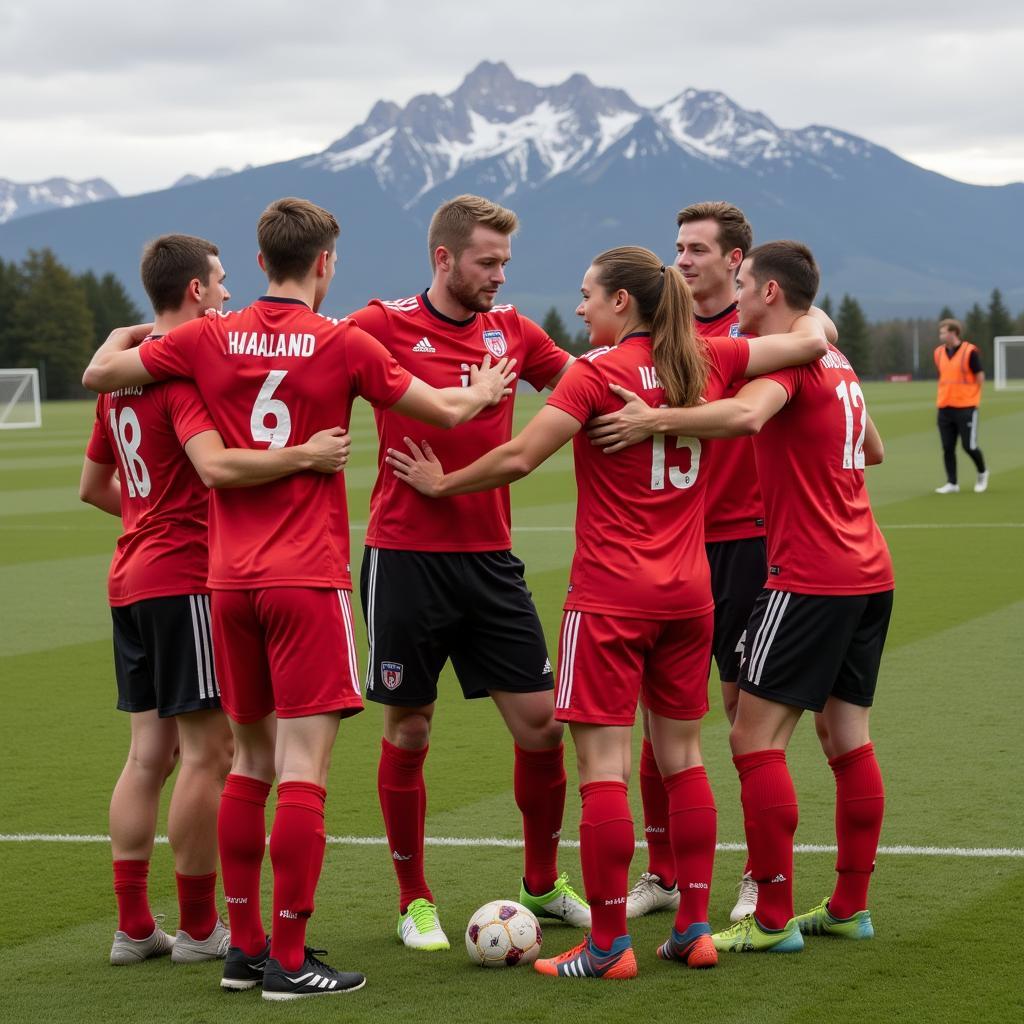 Erling Haaland interacting with his teammates