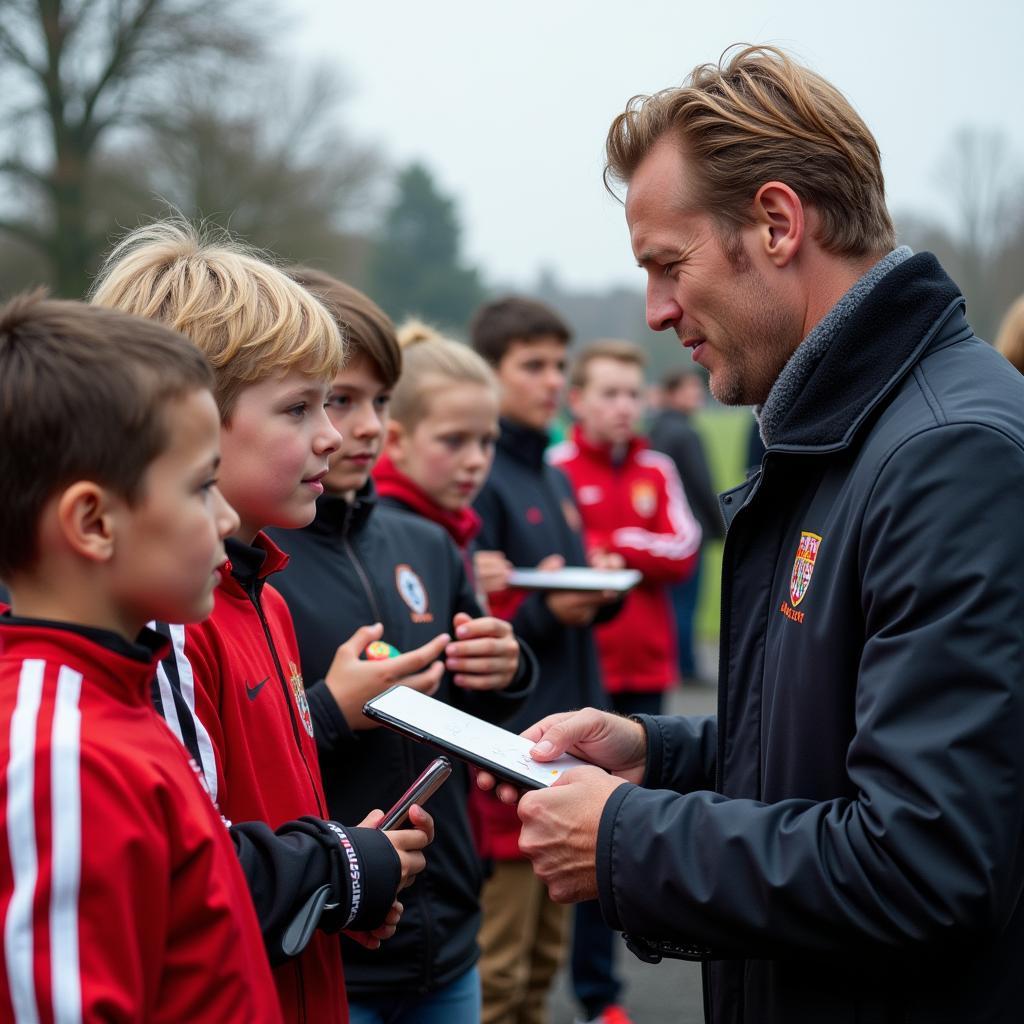 Erling Haaland interacting with young football fans.