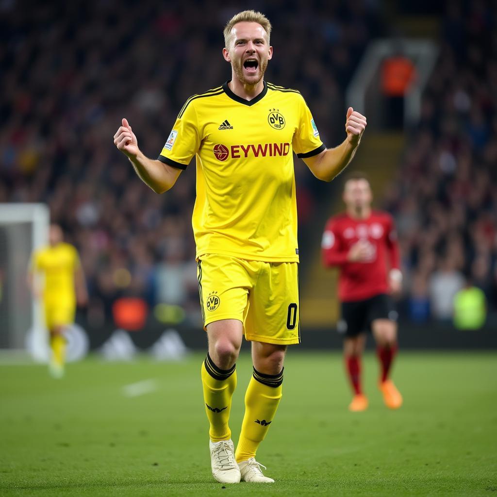 Haaland wearing the yellow Borussia Dortmund kit