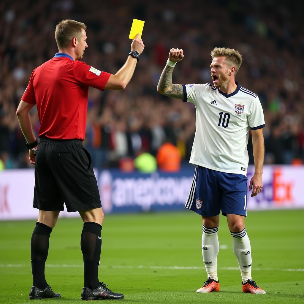 Haaland receiving a yellow card after an exuberant goal celebration