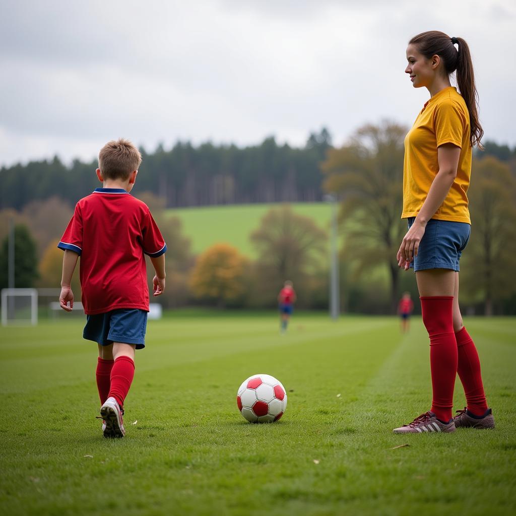 Erling Haaland training as a child with his mother watching