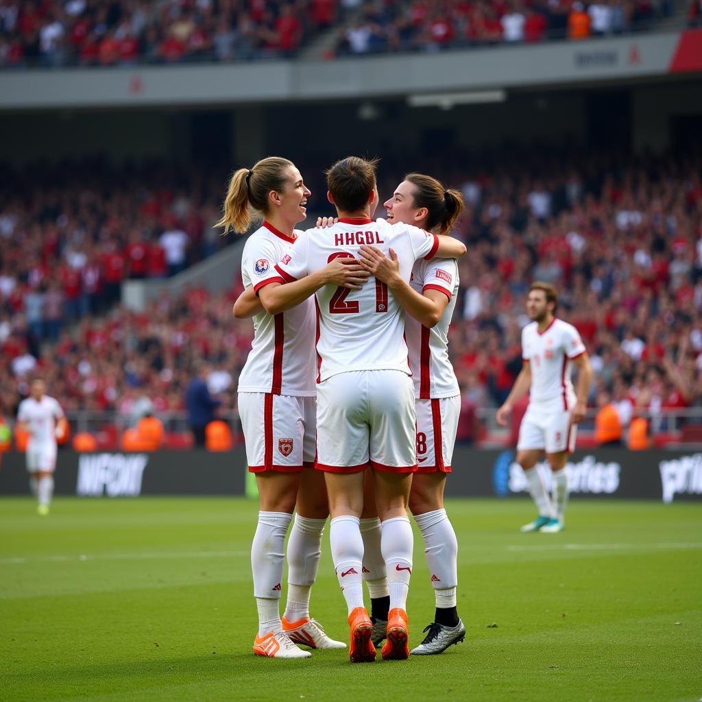 HAGL players celebrate a hard-earned goal after a brilliant team effort showcasing their skill and determination.