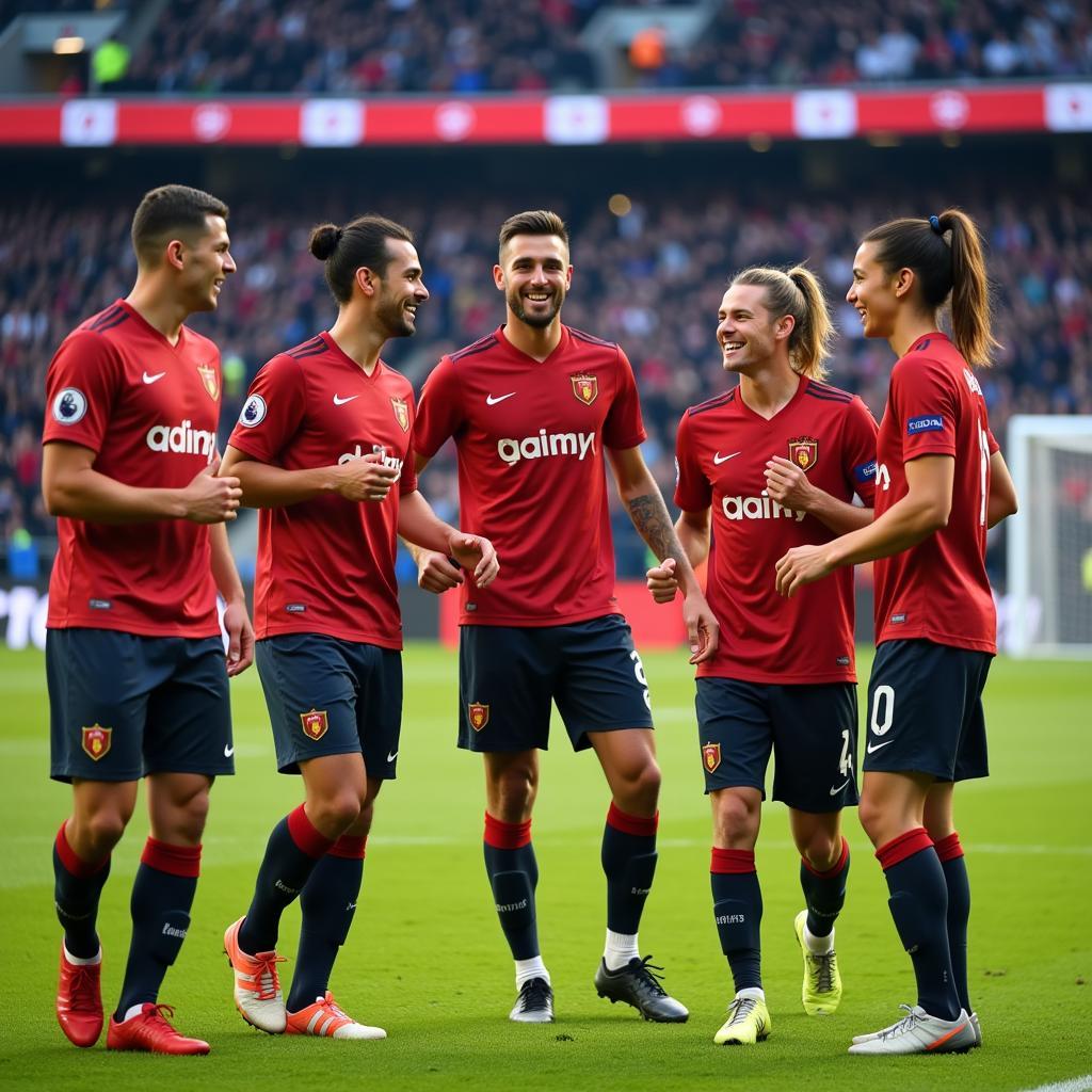 Handsome Footballers Smiling on the Pitch