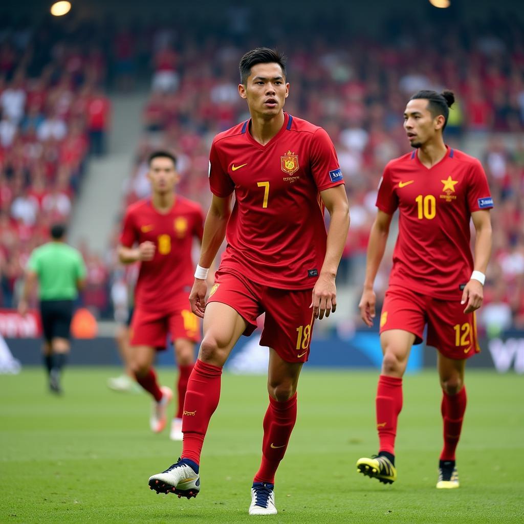 Handsome Vietnamese Football Players on the Pitch