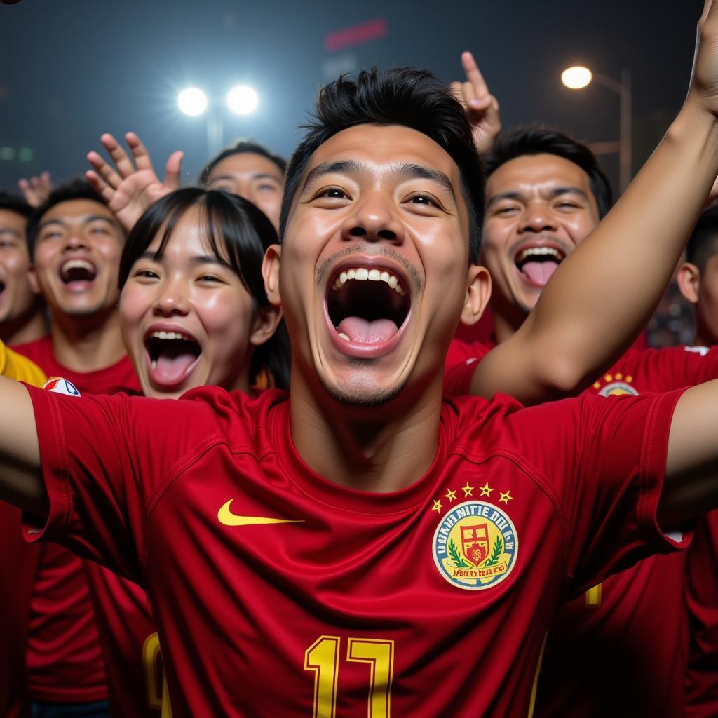 Hanoi football fans celebrating a victory.