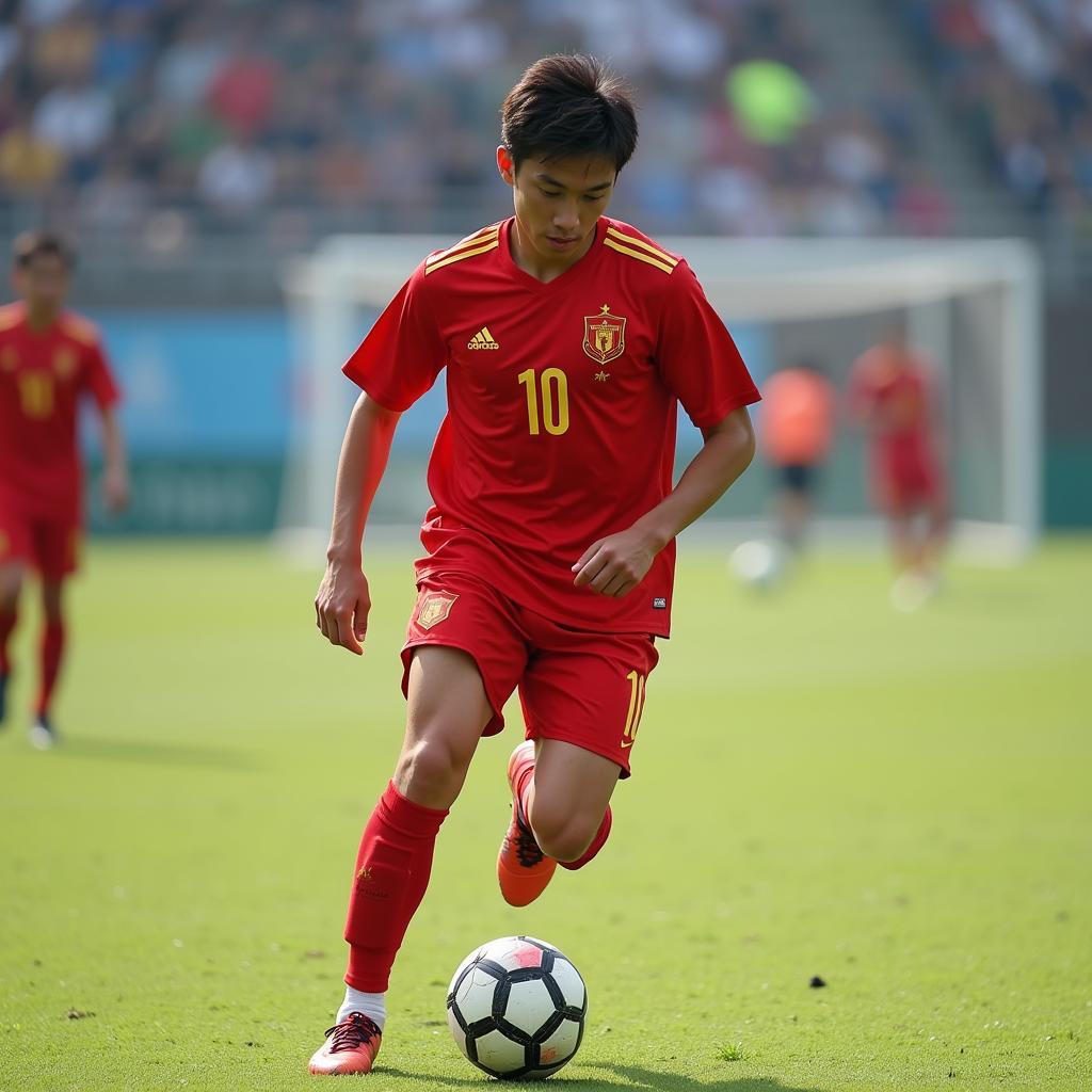 Hoang Hung, a Vietnamese football player, on the field.