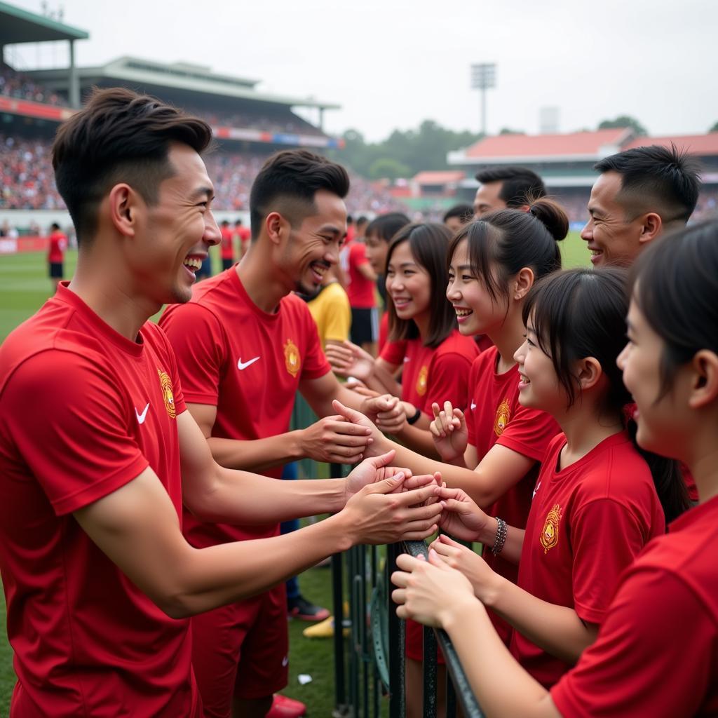 Hue FC Vietnamese Players interacting with fans