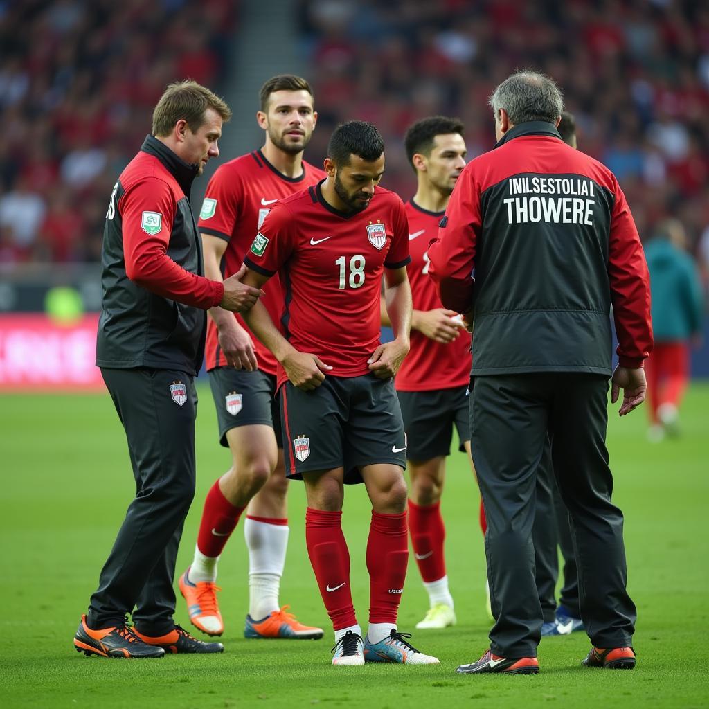 Indonesian player suffering a hamstring injury