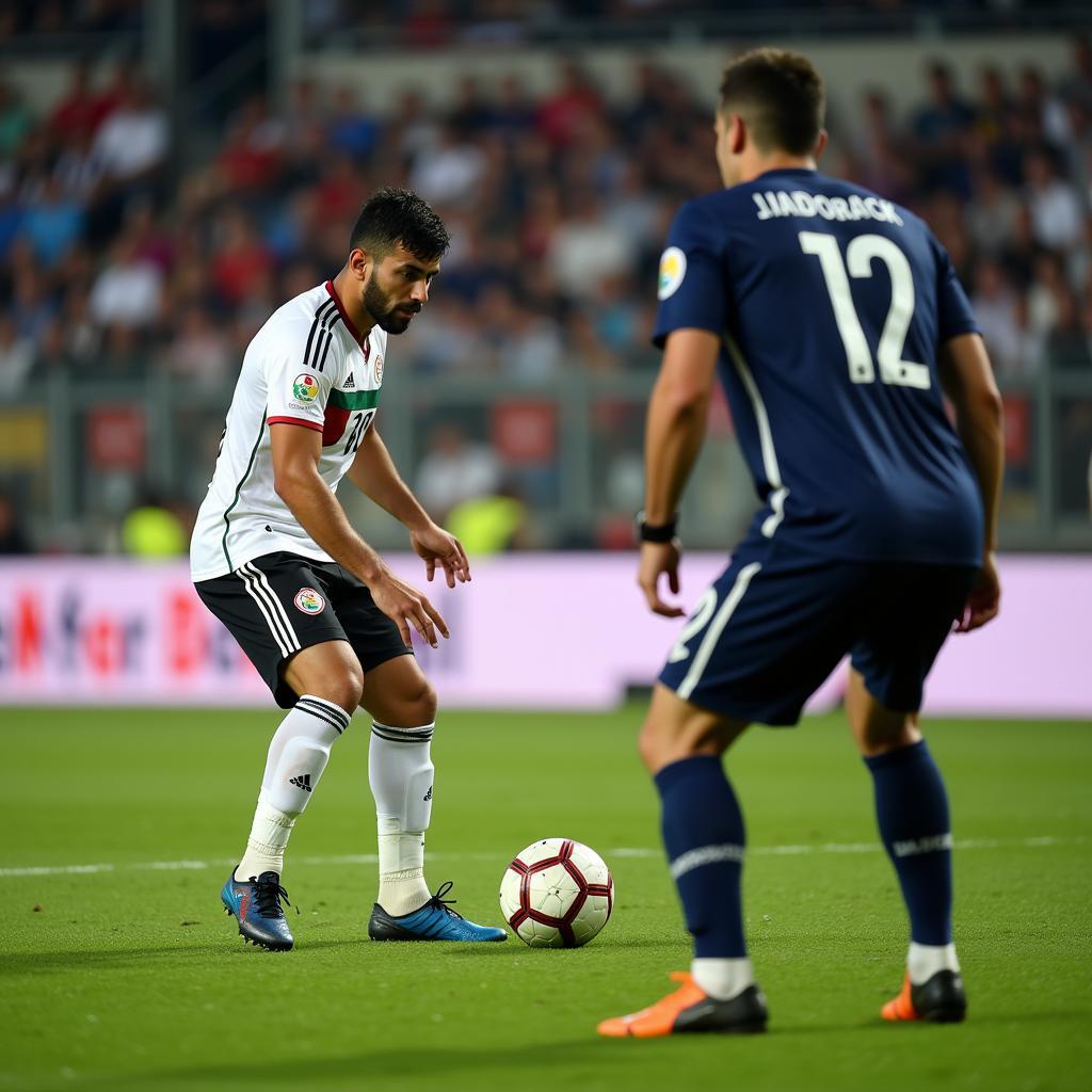 Iranian Football Player Taking a Penalty Kick